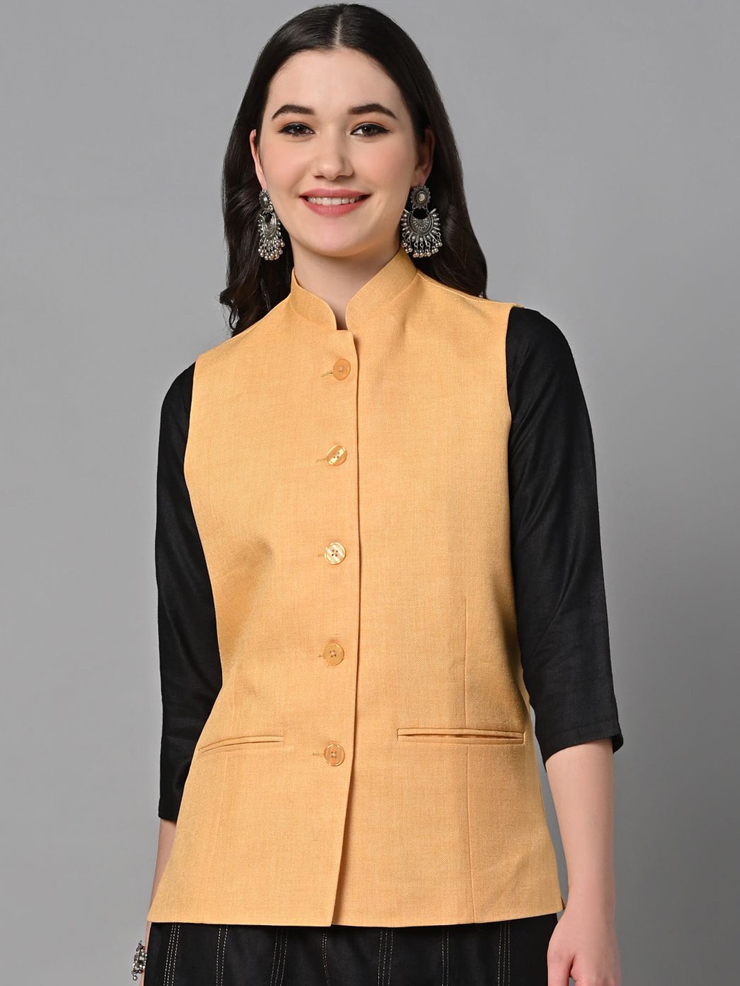 

KALINI Women Nehru Jacket, Yellow