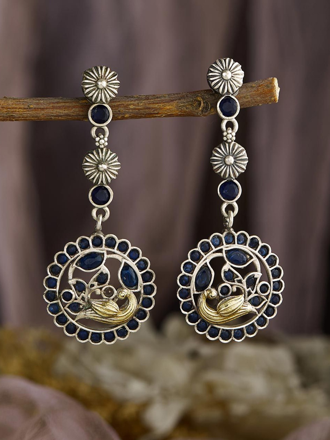 

Fabindia Silver-Plated Oxidised Contemporary Drop Earrings