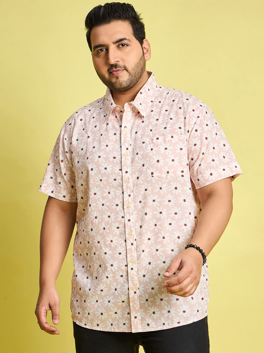 

bigbanana Men Floral Opaque Printed Casual Shirt, Peach