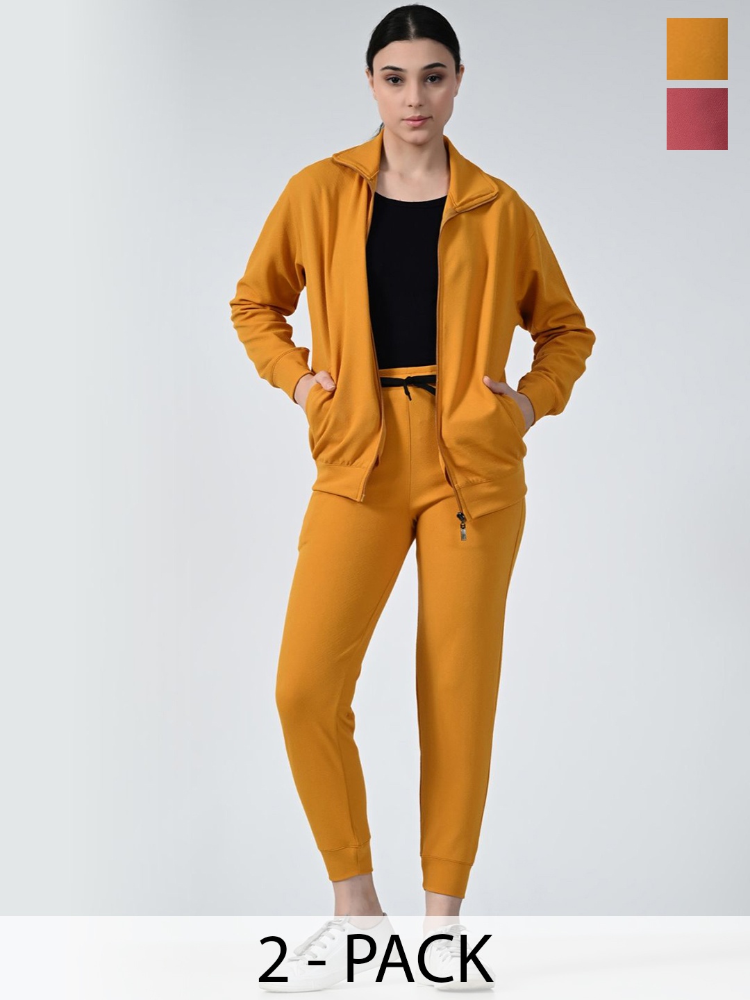 

BAESD Pack Of 2Women Solid Spread Collar Tracksuits, Mustard