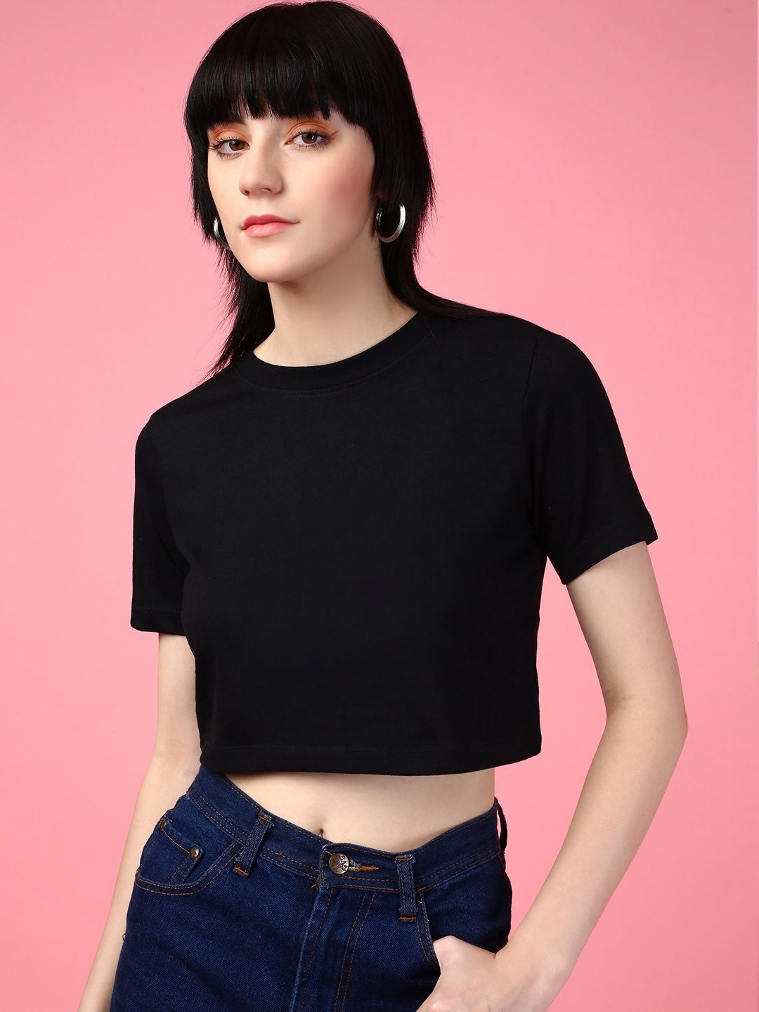 

DressBerry Women Solid Round Neck Cotton Relaxed Fit T-shirt, Black