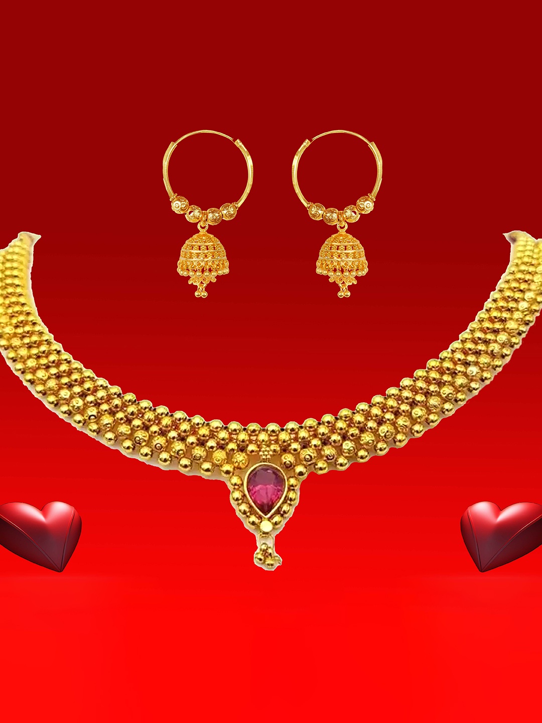 

Heer Collection Gold-Plated Artificial Stones Studded Choker Jewelry Set