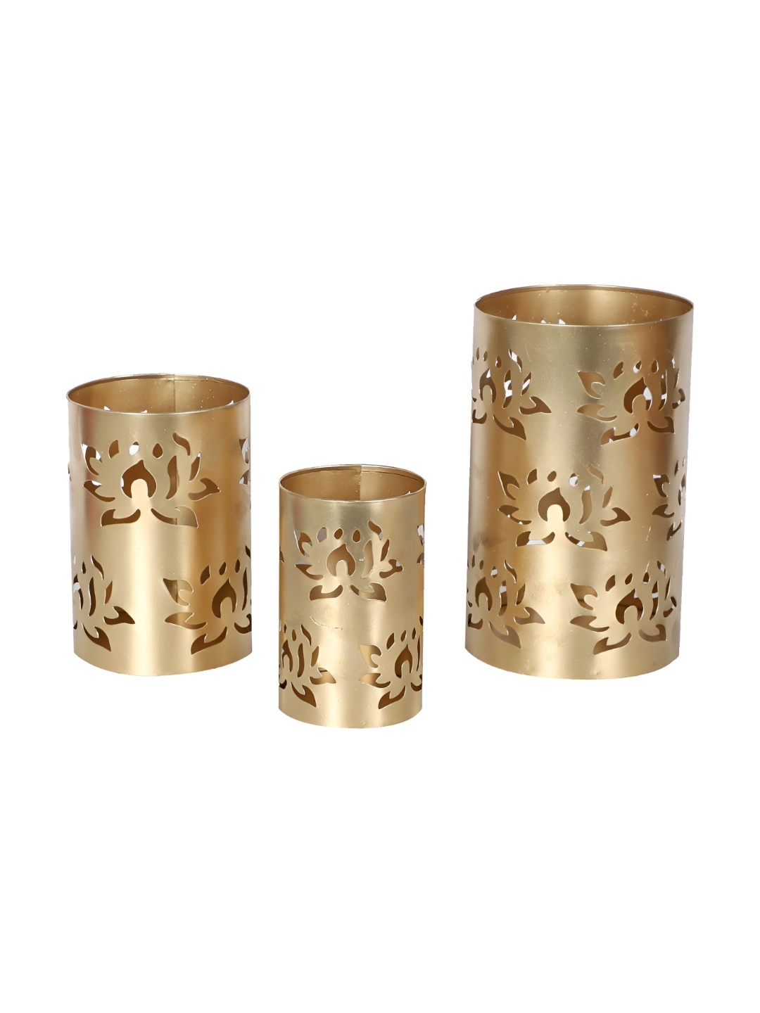

Amaya Decors Gold-Toned 3 Pieces Lotus Etching Votive Tealight Candle Holder