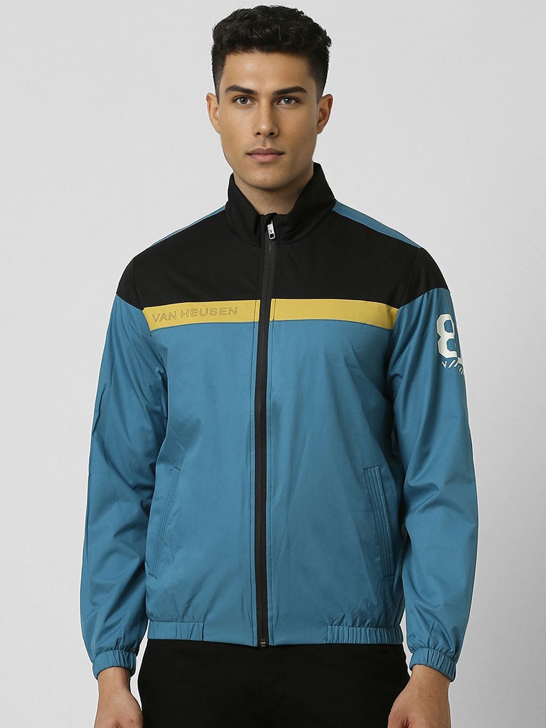 

Van Heusen Sport Men Colourblocked Sporty Jacket, Blue