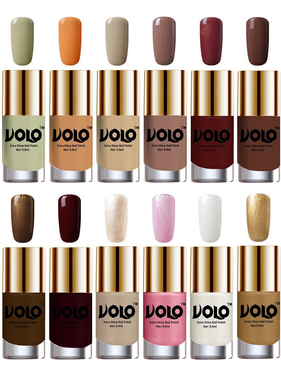 

VOLO Set Of 12 Extra Shine Nail Polish- 9.9ml Each-Combo-No-152, Multi