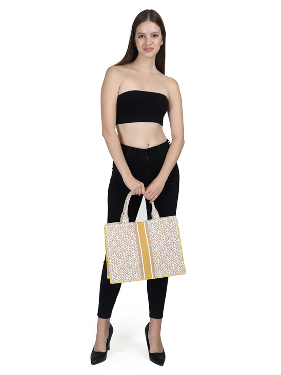 

INDIVIDUAL DESIGN Women Jacquard Weave Structured Handbag, Off white