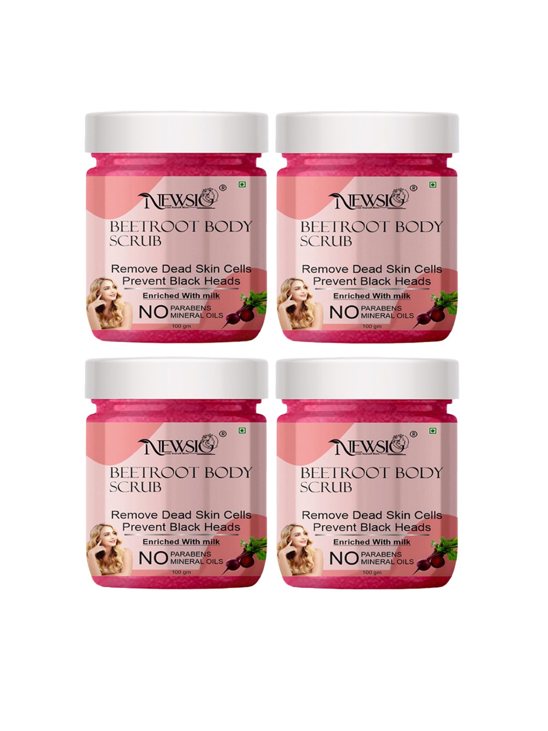 

Newsio Set Of 4 Beetroot Body Scrub - 100g Each, Pink