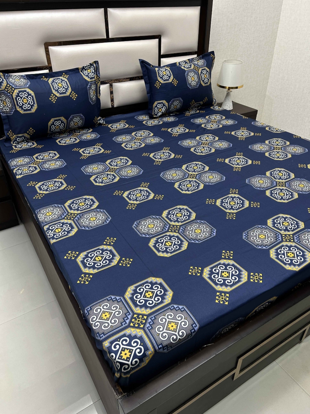 

Pure Decor Velar Sib Blue Ethnic Motifs Cotton 400 TC King Bedsheet with 2 Pillow Covers
