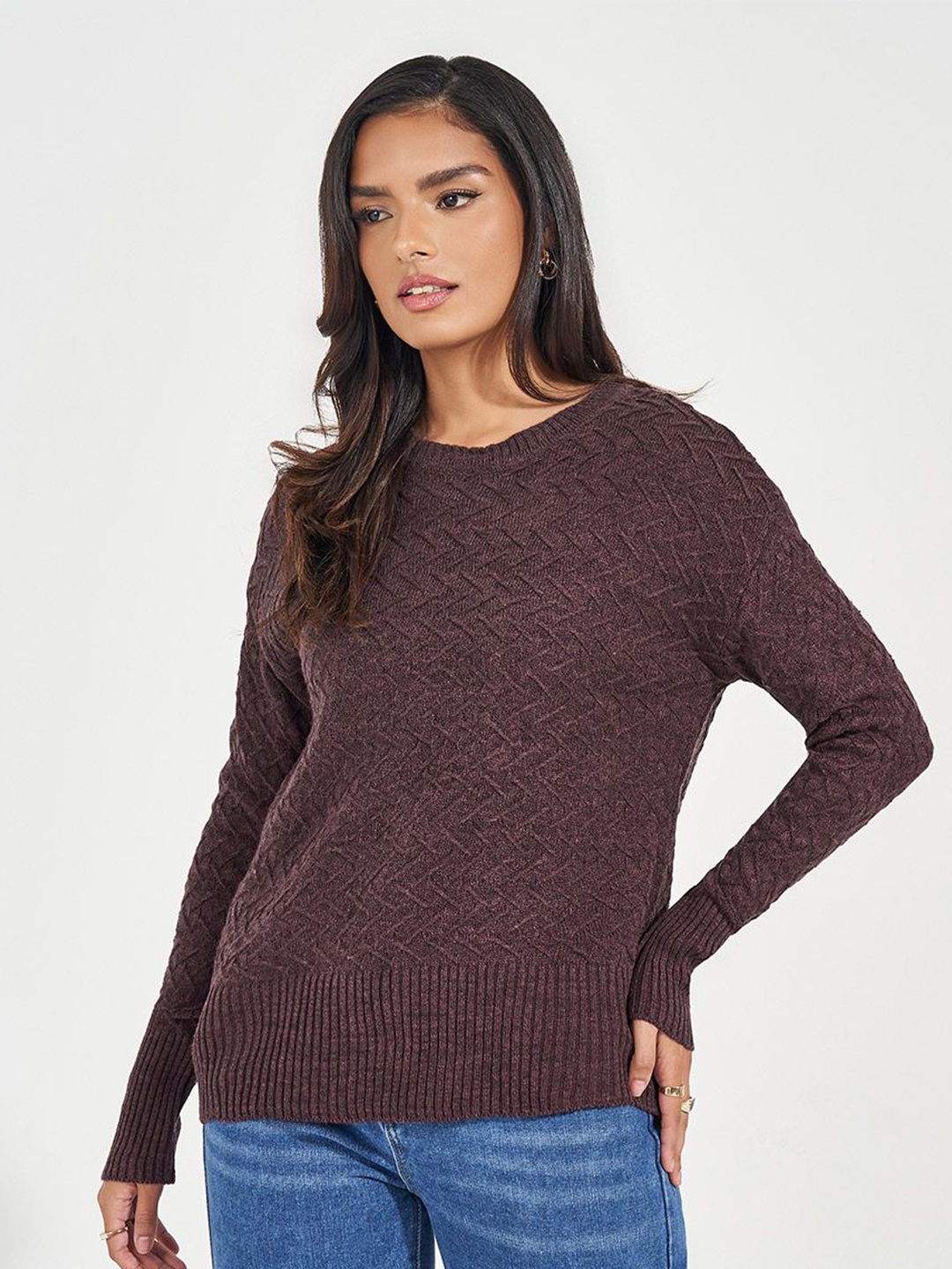 

Women Regular Length Regular Fit Sweater With Side Slit, Purple