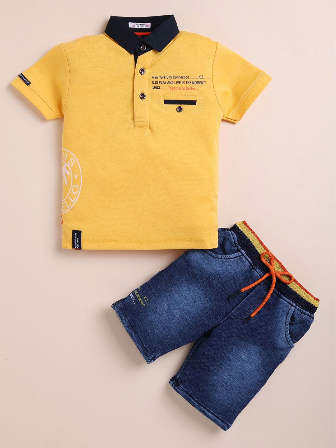 

BAESD Boys Polo Collar Pure Cotton T-Shirt With Shorts, Yellow