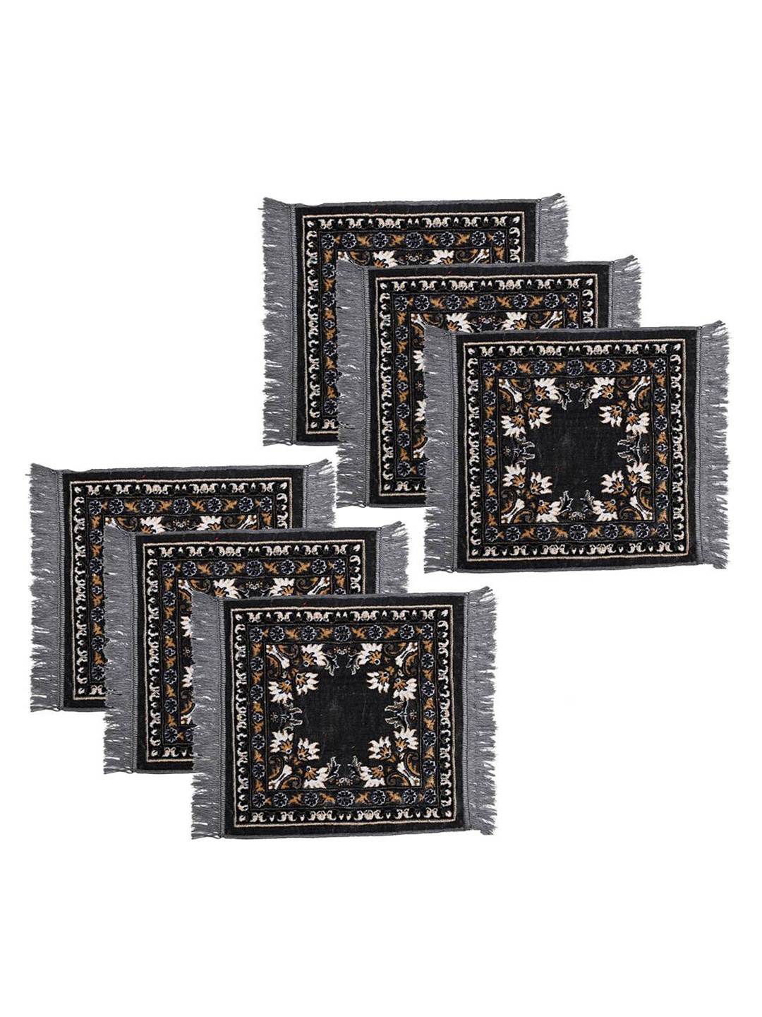 

Kuber Industries Grey & White 6 Pieces Floral Printed Velvet Pooja Mats