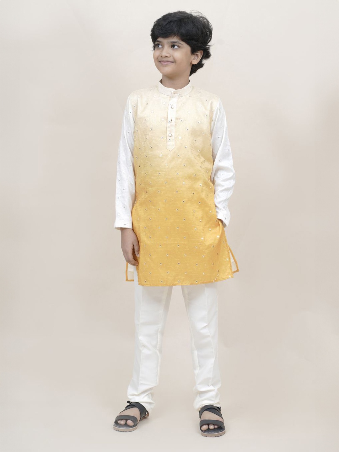 

Sangria Boys Ombre Effect With Mirror Work Kurta With Trousers, Yellow