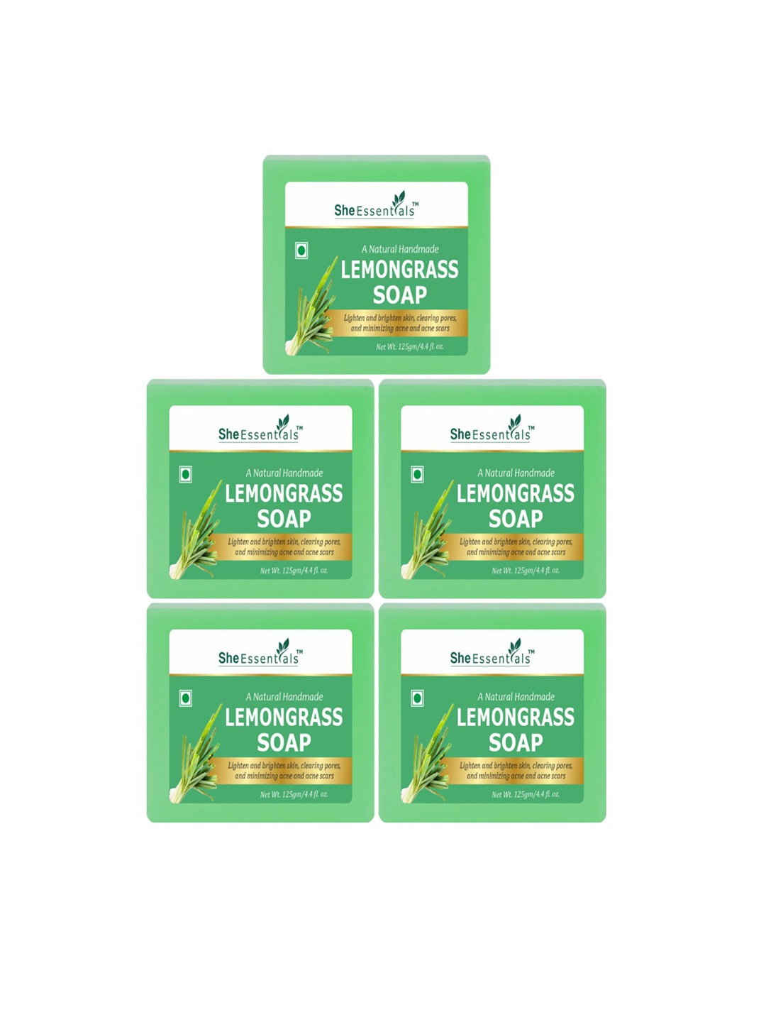 

She Essentials Set Of 5 Natural Lemongrass Soap -125g Each, Transparent