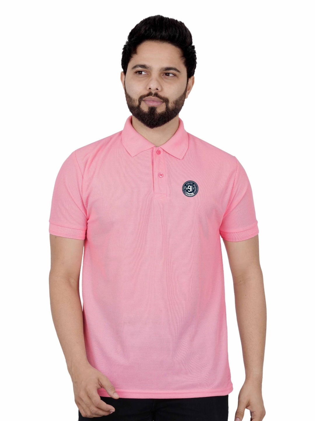 

LA MILANO Men Polo Collar Applique Slim Fit T-shirt, Pink