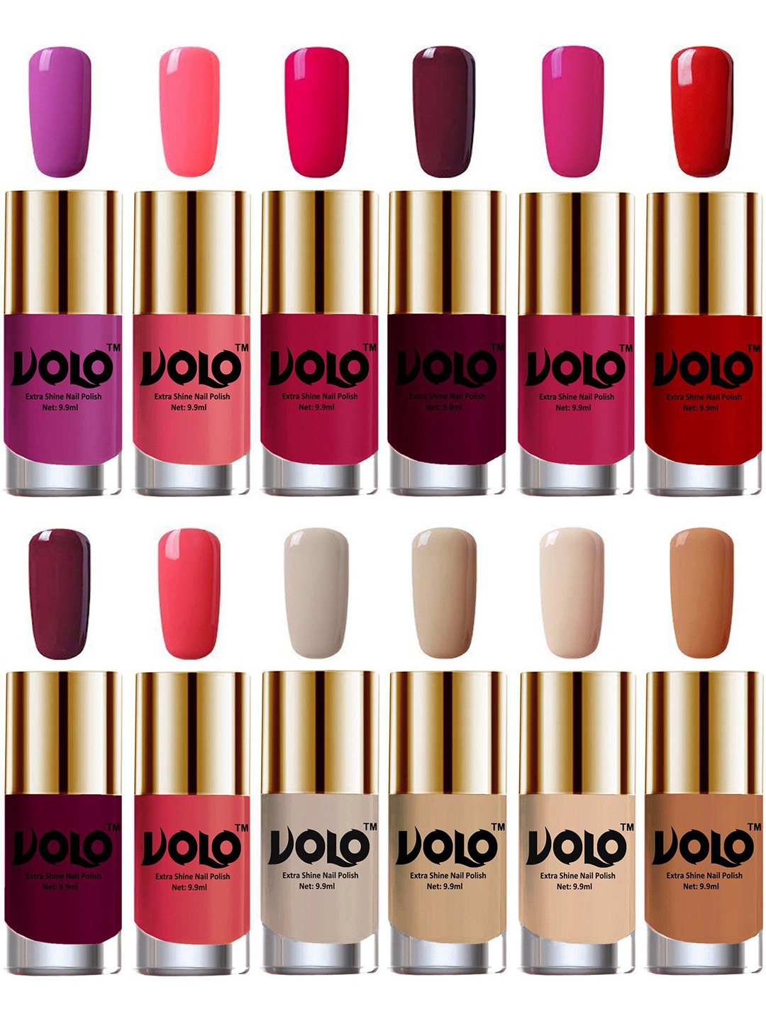 

VOLO Set Of 12 Extra Shine Nail Polish- 9.9ml Each-Combo-No-41, Multi