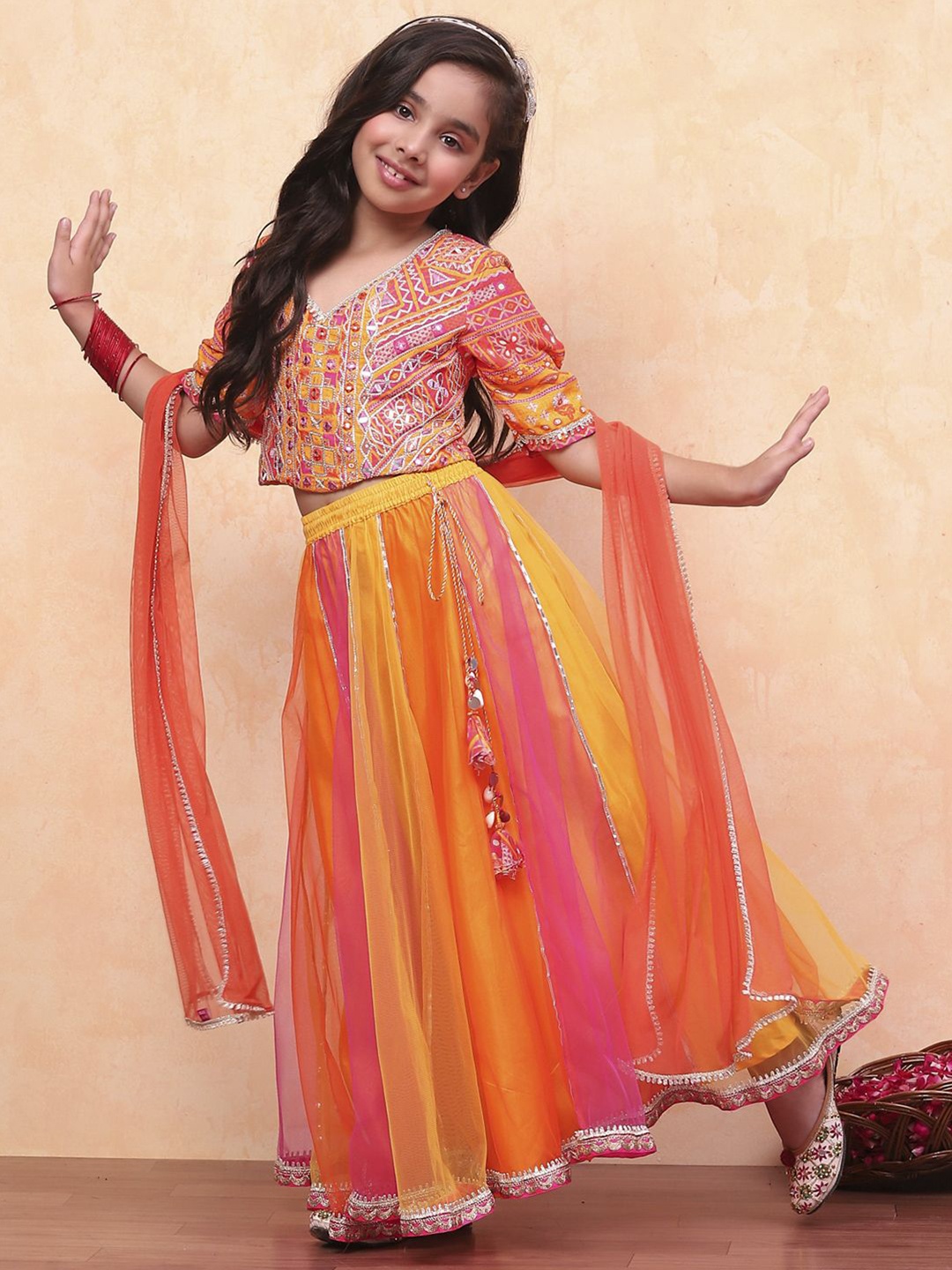 

Biba Girls Embroidered Ready to Wear Lehenga & Blouse With Dupatta, Yellow