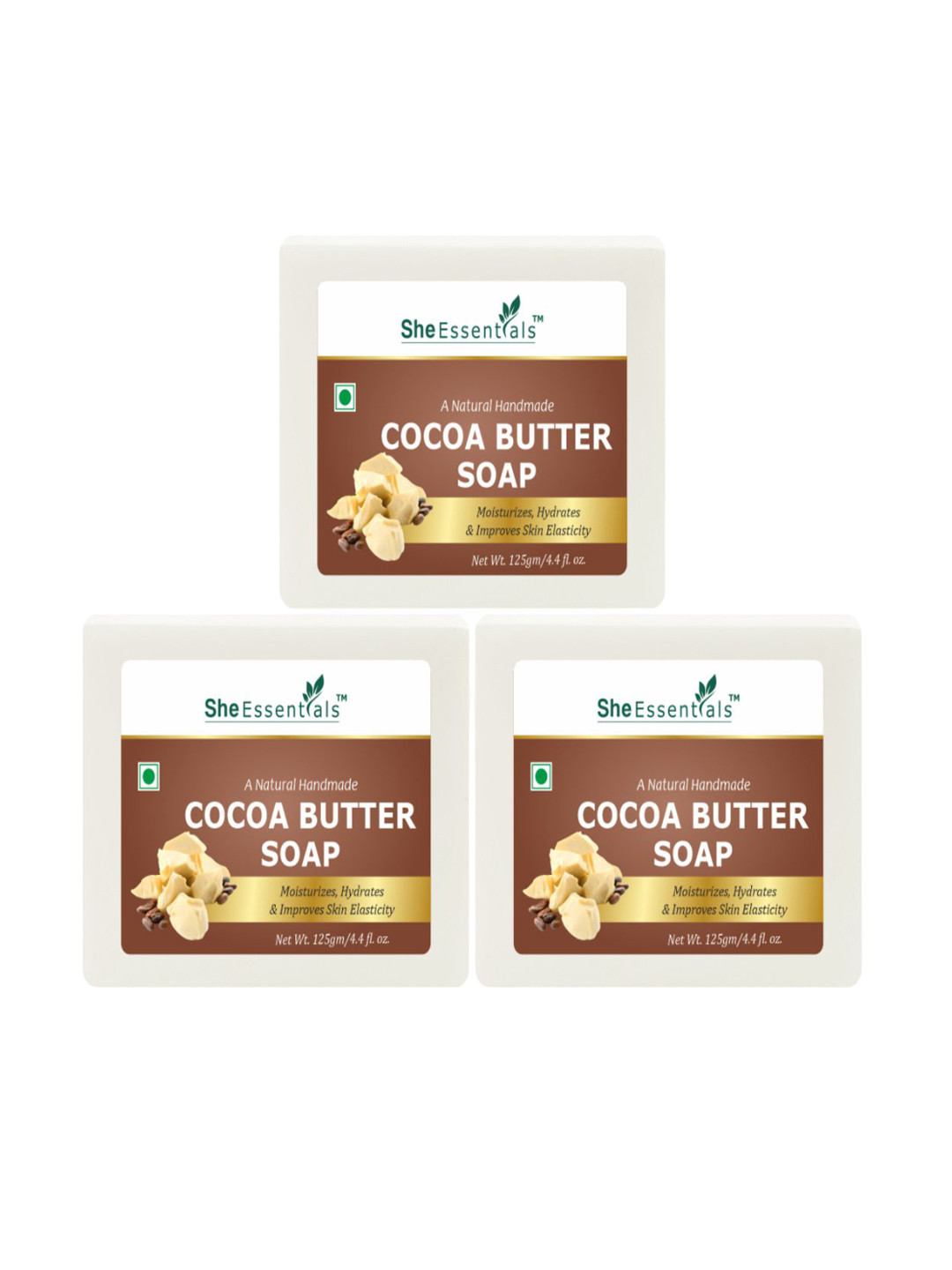 

She Essentials Set Of 3 Natural Cocoa Butter Soap - 125 g Each, Transparent