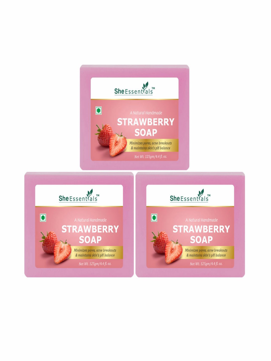 

She Essentials Set Of 3 Natural Strawberry Bath Soap- 125g Each, Transparent