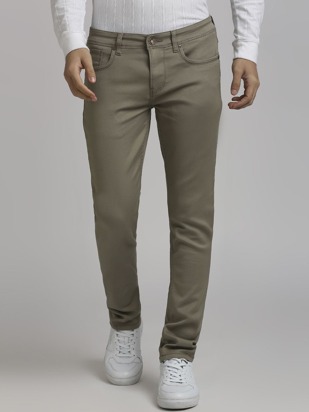 

ROCKING SWAMY Men Solid Slim Fit Regular Trousers, Khaki