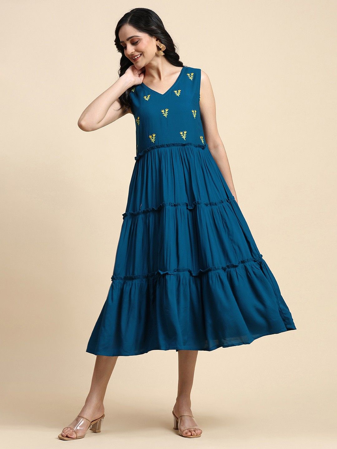 

Shedika Floral Embroidered A-Line Dress, Blue