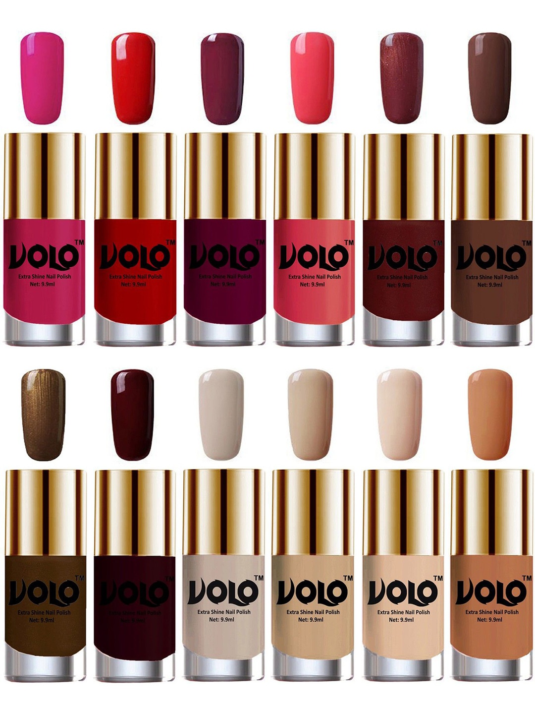 

VOLO Set Of 12 Luxury Super Shine Nail Polish - 9.9 ml Each-Combo-No-209, Multi