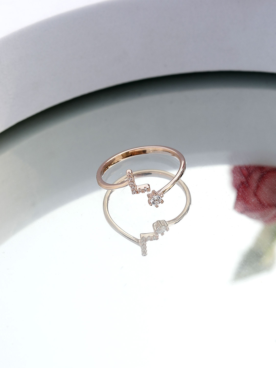 

DIAVO 925 Sterling Silver Rose Gold Plated & Stone Studded Finger Ring