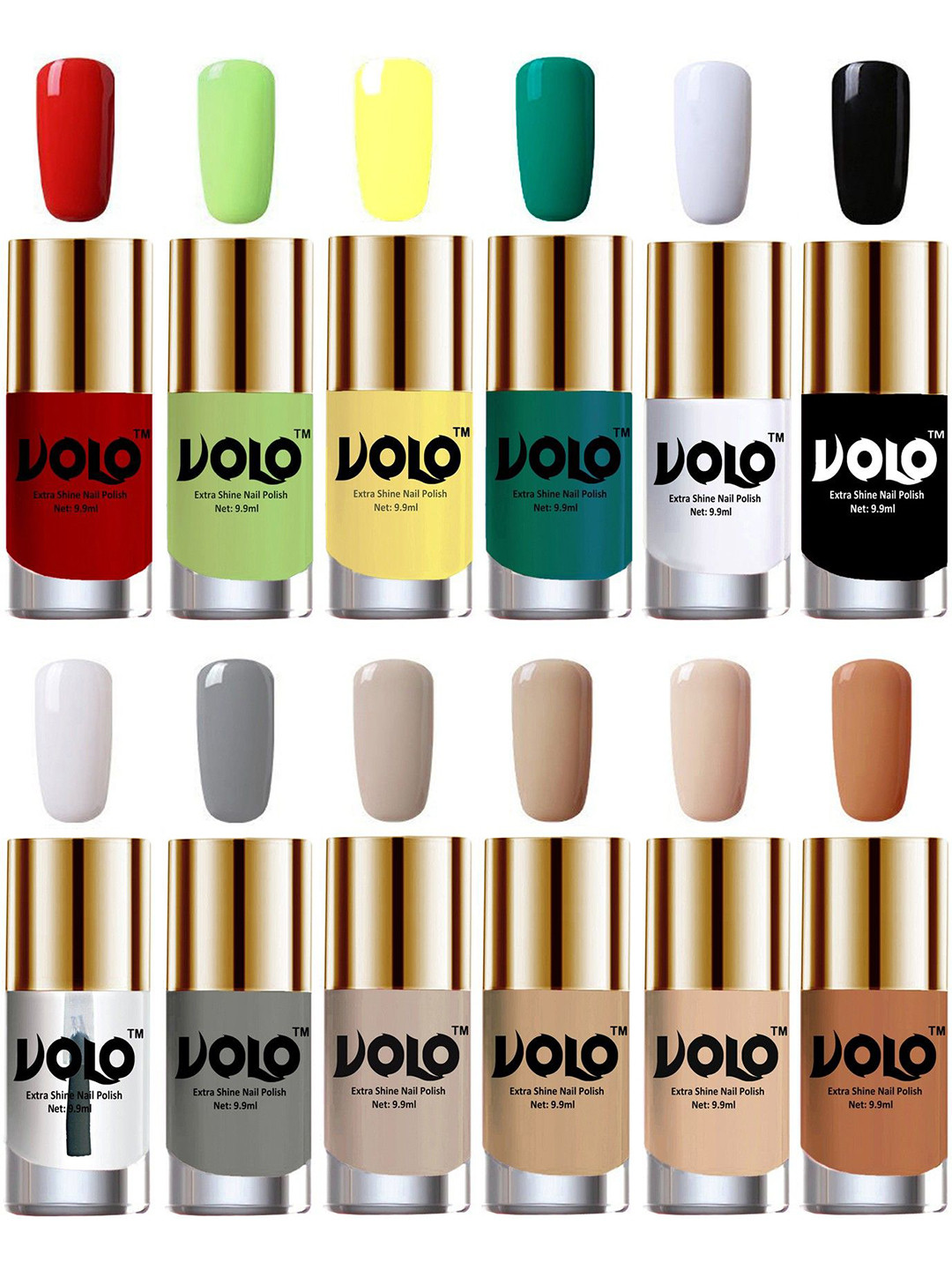 

VOLO Set Of 12 Luxury Super Shine Nail Polish 9.9ml Each-Combo No-312, Multi