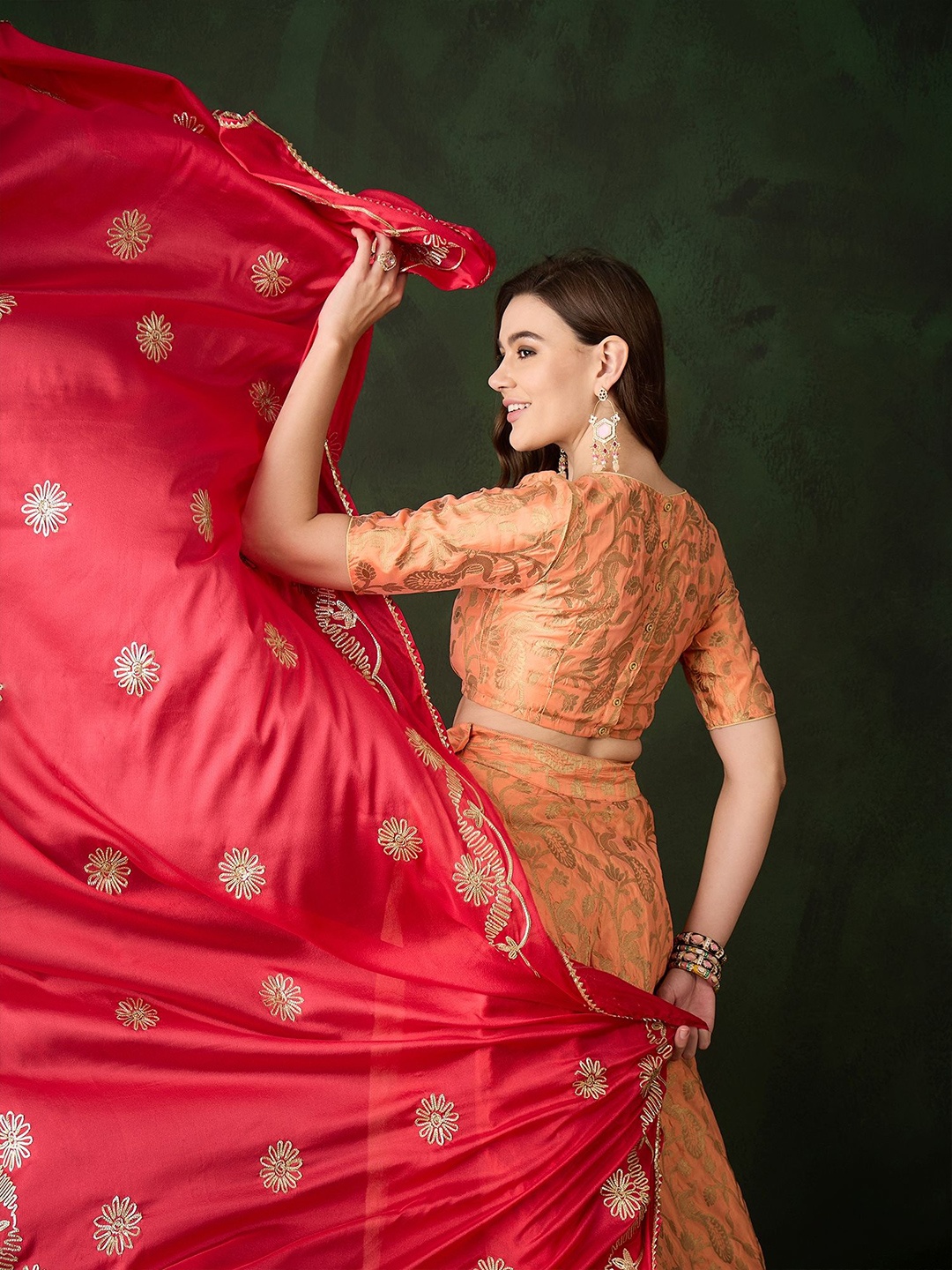 

Sangria Ethnic Motifs Woven Design Lehenga Choli With Dupatta, Peach