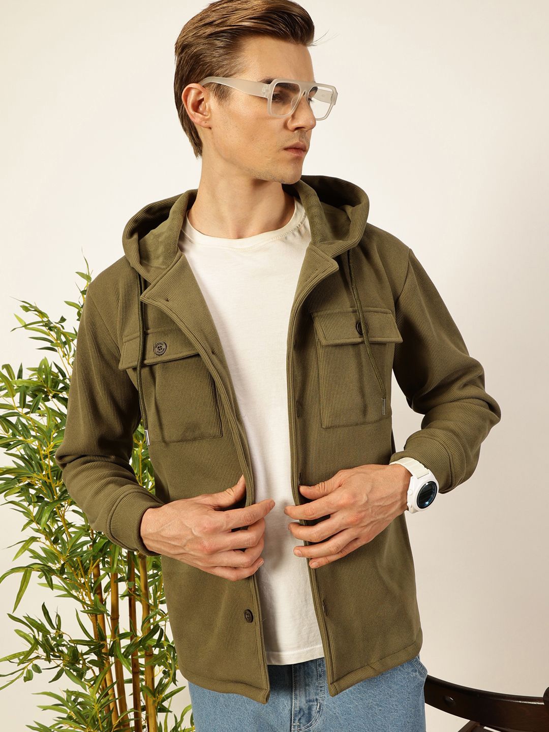 

Thomas Scott Men Open Front Jacket, Olive