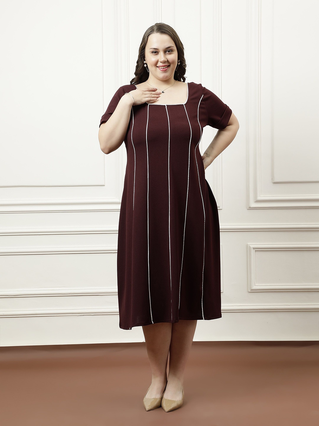 

Athena Ample Scuba A-Line Midi Dress, Burgundy