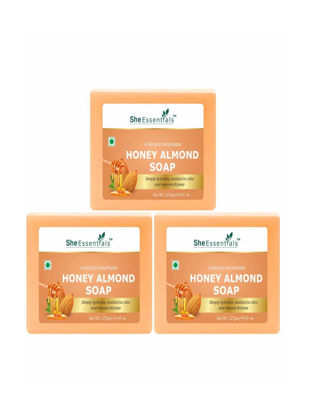 

She Essentials Set Of 3 Honey & Almond Handmade Soap For Reduce Tann & Pigmentation - 125, Transparent