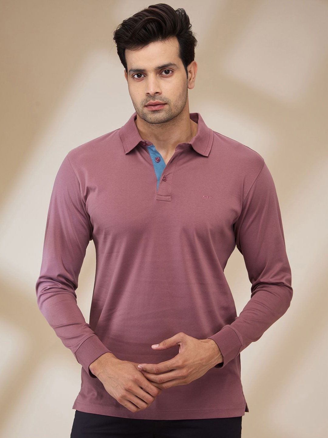 

ColorPlus Men Solid Polo Collar Cotton T-shirt, Mauve