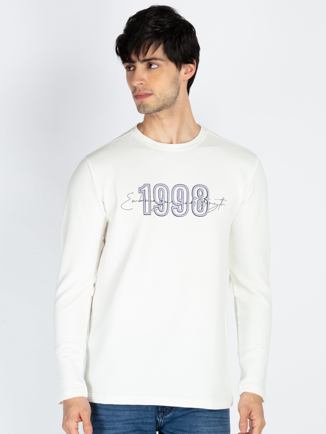 

Status Quo Men Typography Printed Round Neck Cotton T-shirt, Off white