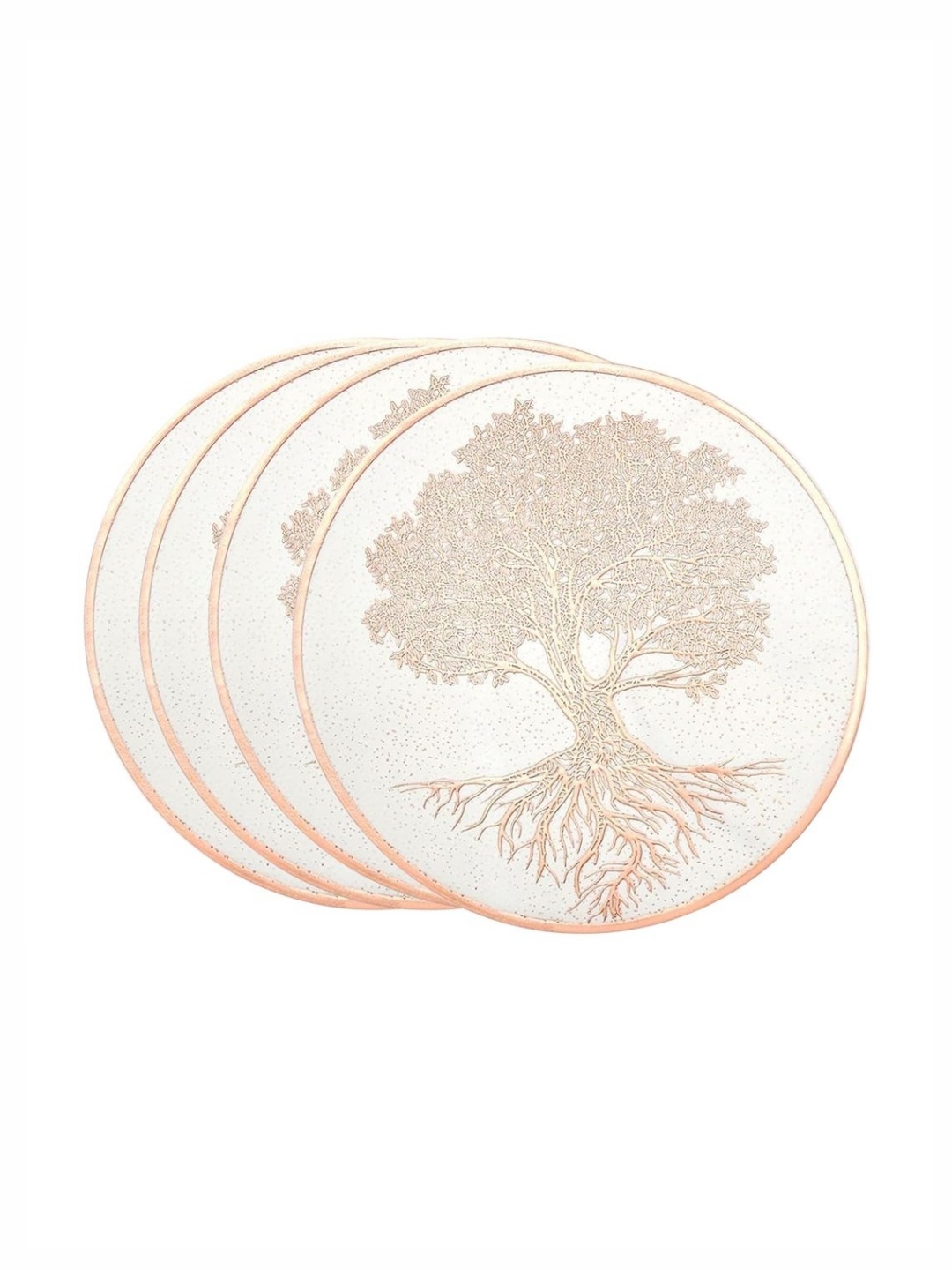 

TIED RIBBONS White & Gold Toned 4 Pieces Textured Round Table Placemats