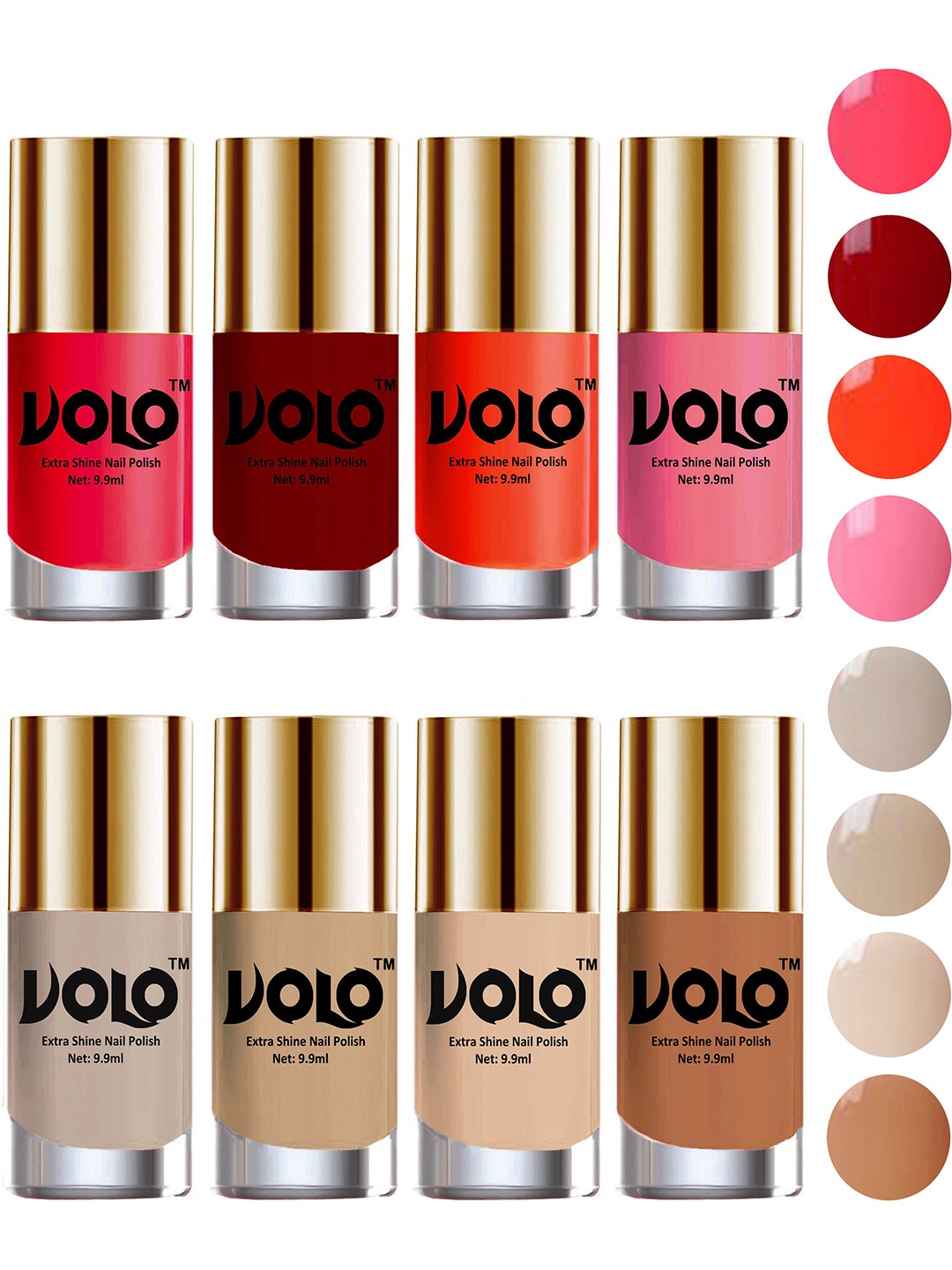 

VOLO Set Of 8 High-Shine Long Lasting Nail Polish- 9.9 ml Each- Combo No. 78, Coral
