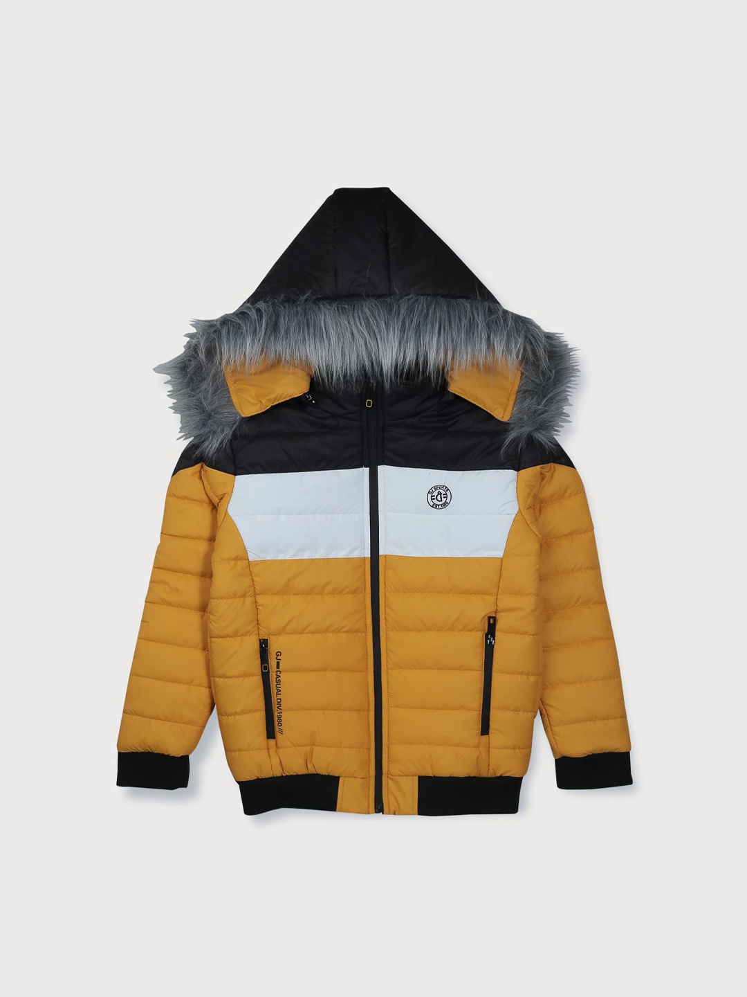 

Gini and Jony Boys Typography Colourblocked Bomber Jacket, Yellow