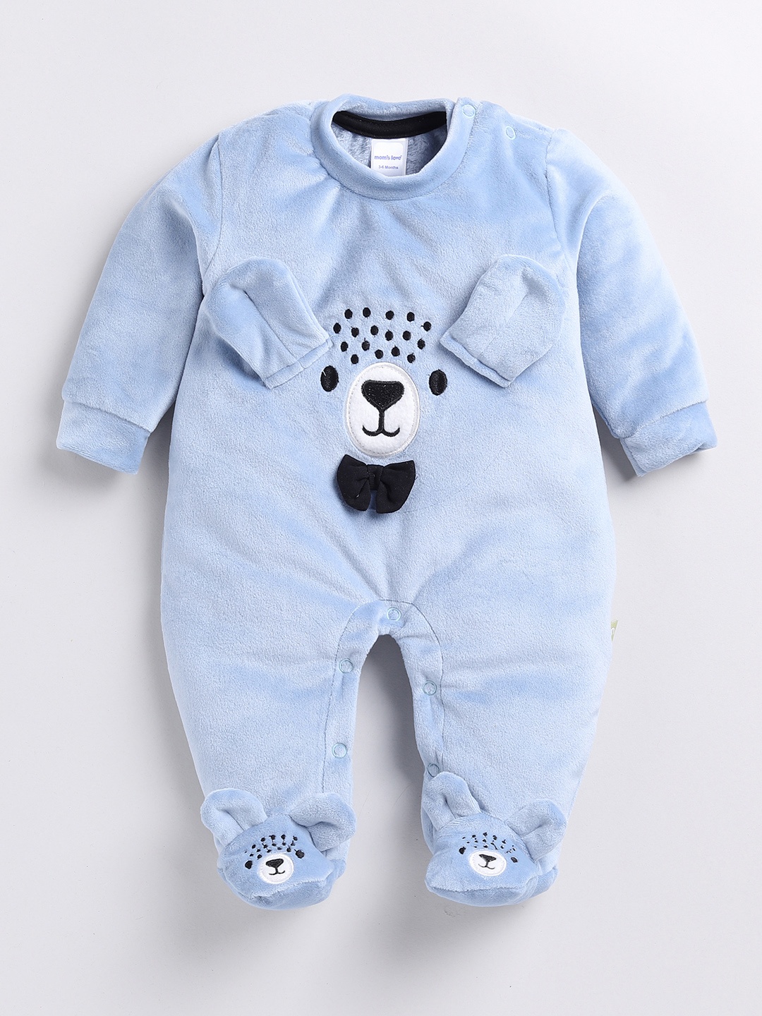 

Moms Love Infant Boys Embroidered Pure Cotton Sleepsuit, Blue