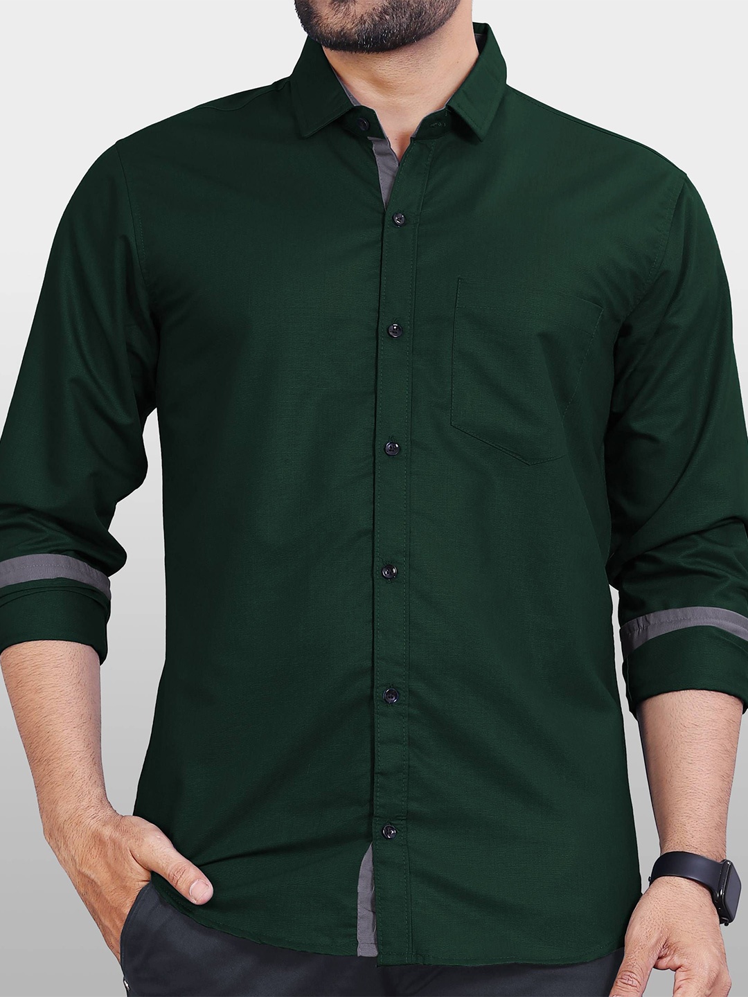 

Metronaut Men Slim Fit Opaque Casual Shirt, Green