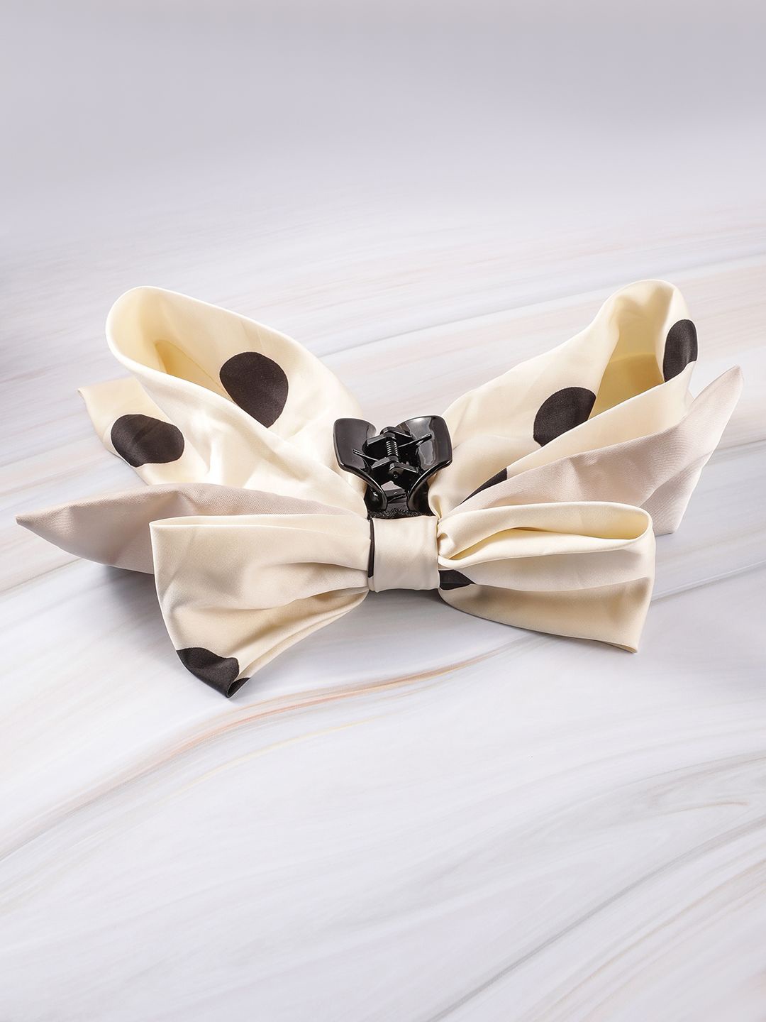 

Rubans Polka Dot Bow Hair Accessory with Clip-On Design, Cream