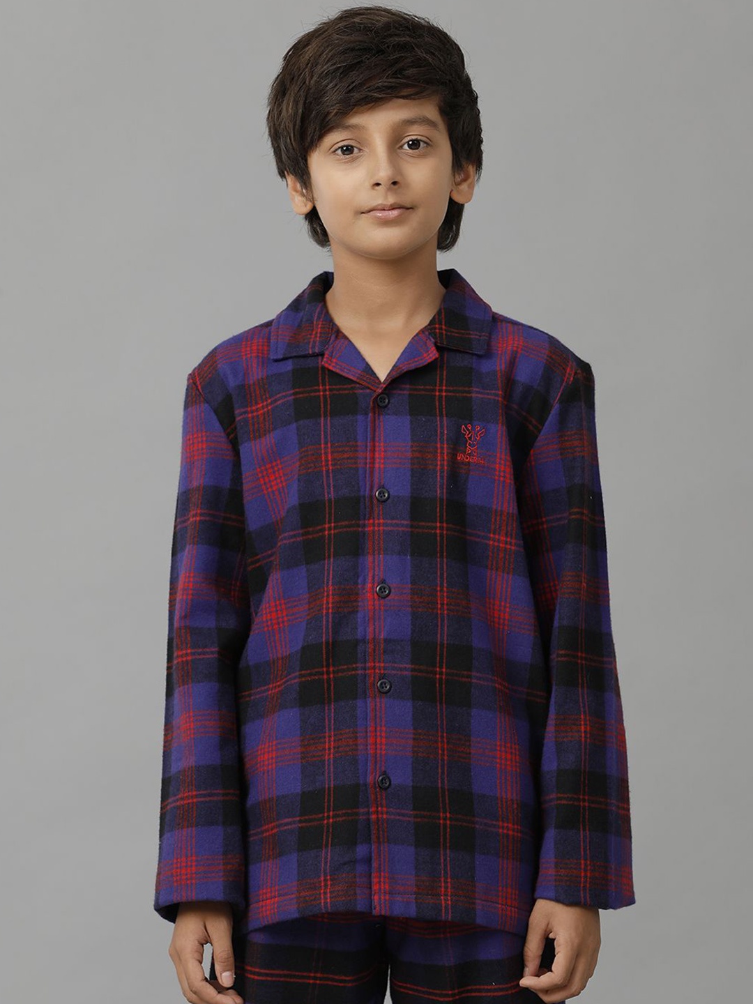 

UNDER FOURTEEN ONLY Unisex Kids Pure Cotton Checked Night suit, Black