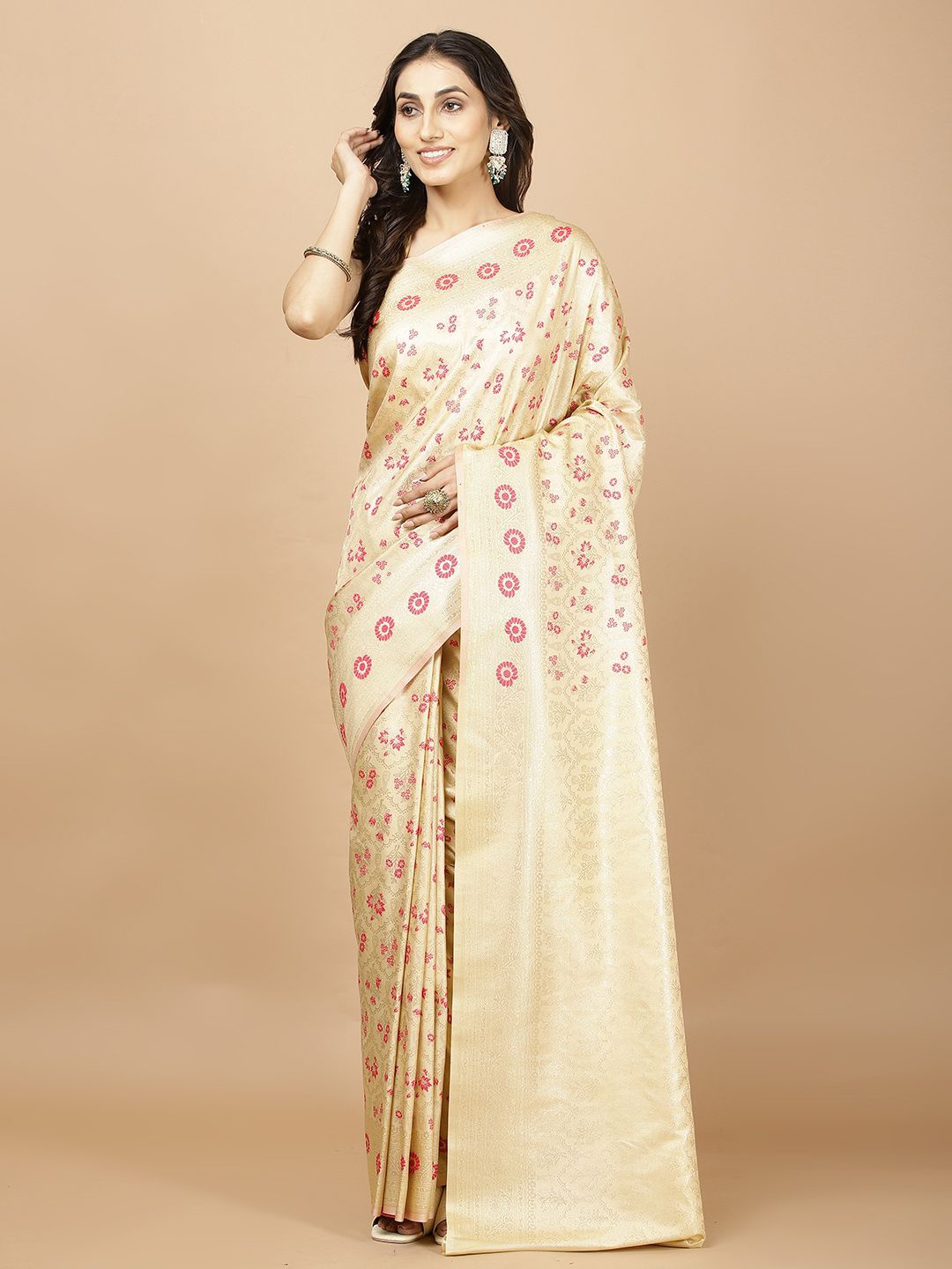 

Meena Bazaar Woven Design Zari Saree, Beige