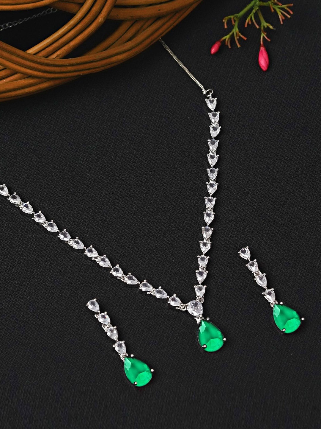 

Zoey Silver-Plated AD Stone-Studded Jewellery Set