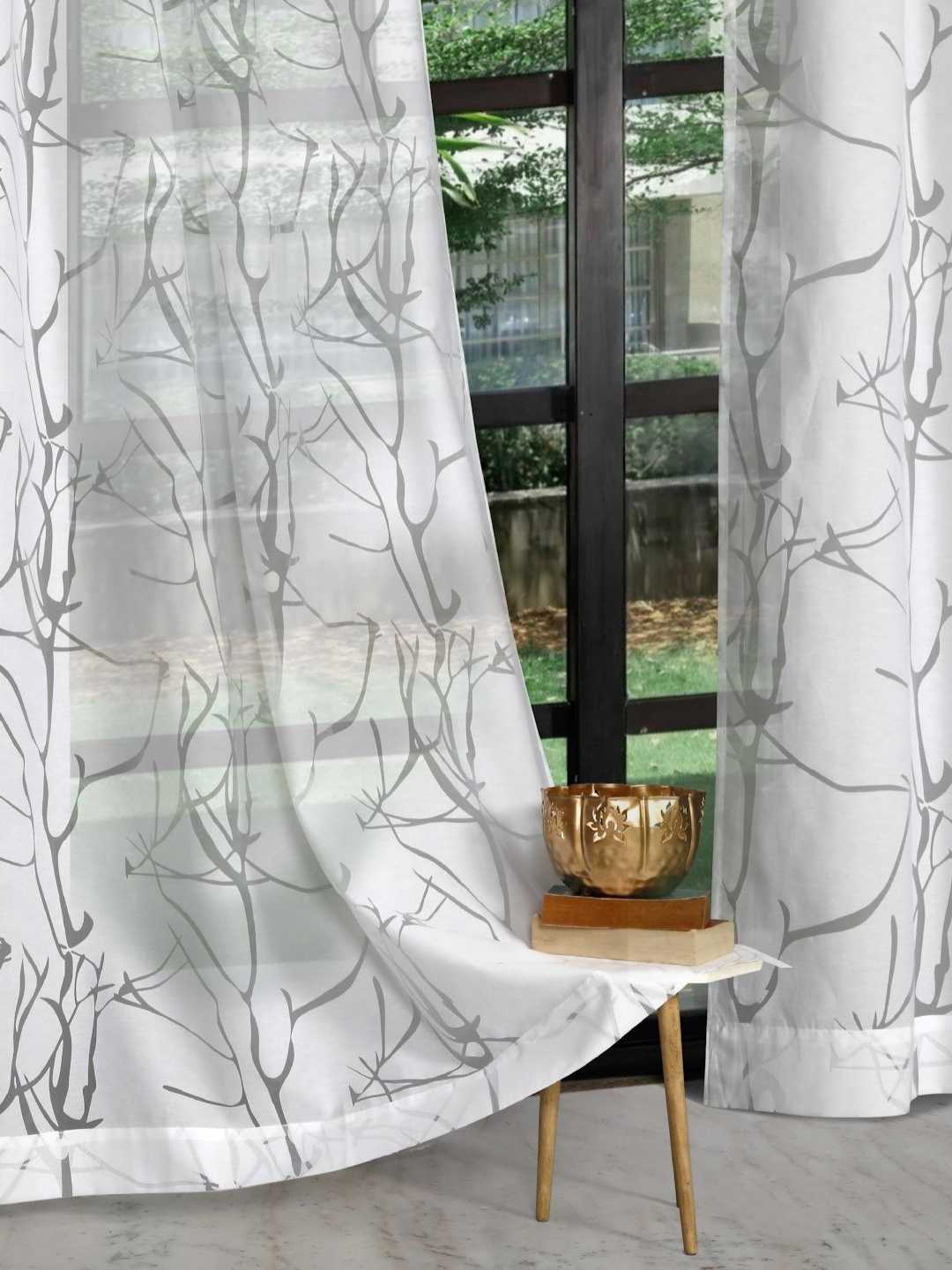 

ROSARA HOME White 2 Pieces Abstract Printed Sheer Long Door Curtains