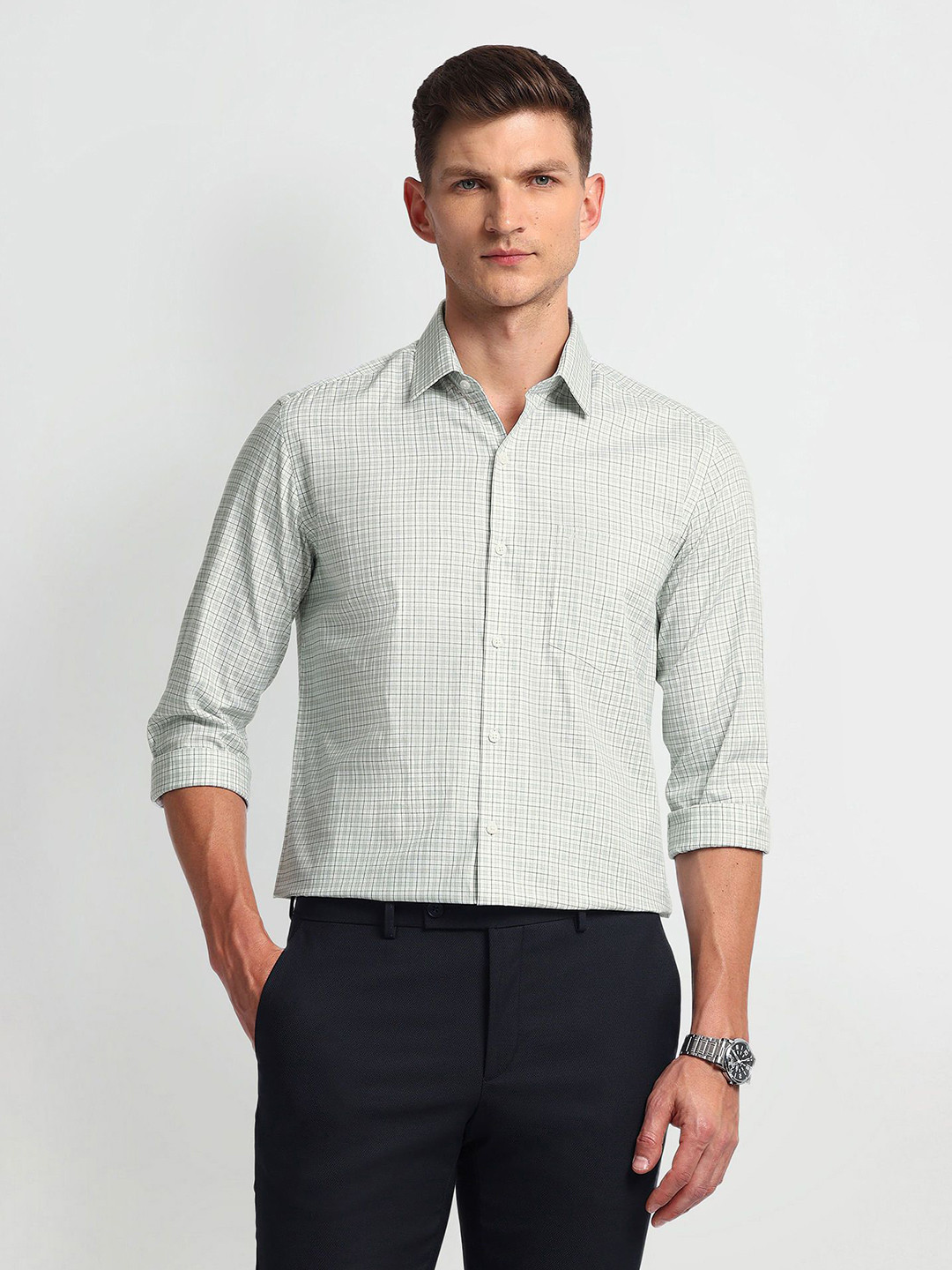 

Arrow Men Slim Fit Opaque Printed Formal Shirt, Green