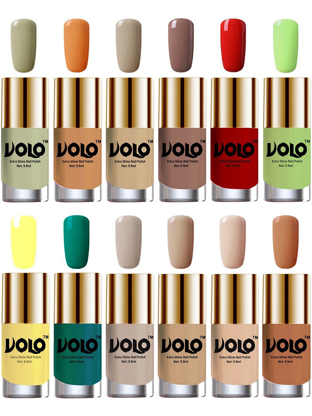 

VOLO Set Of 12 Luxury Super Shine Nail Polish- 9.9ml Each- Combo- No- 134, Yellow