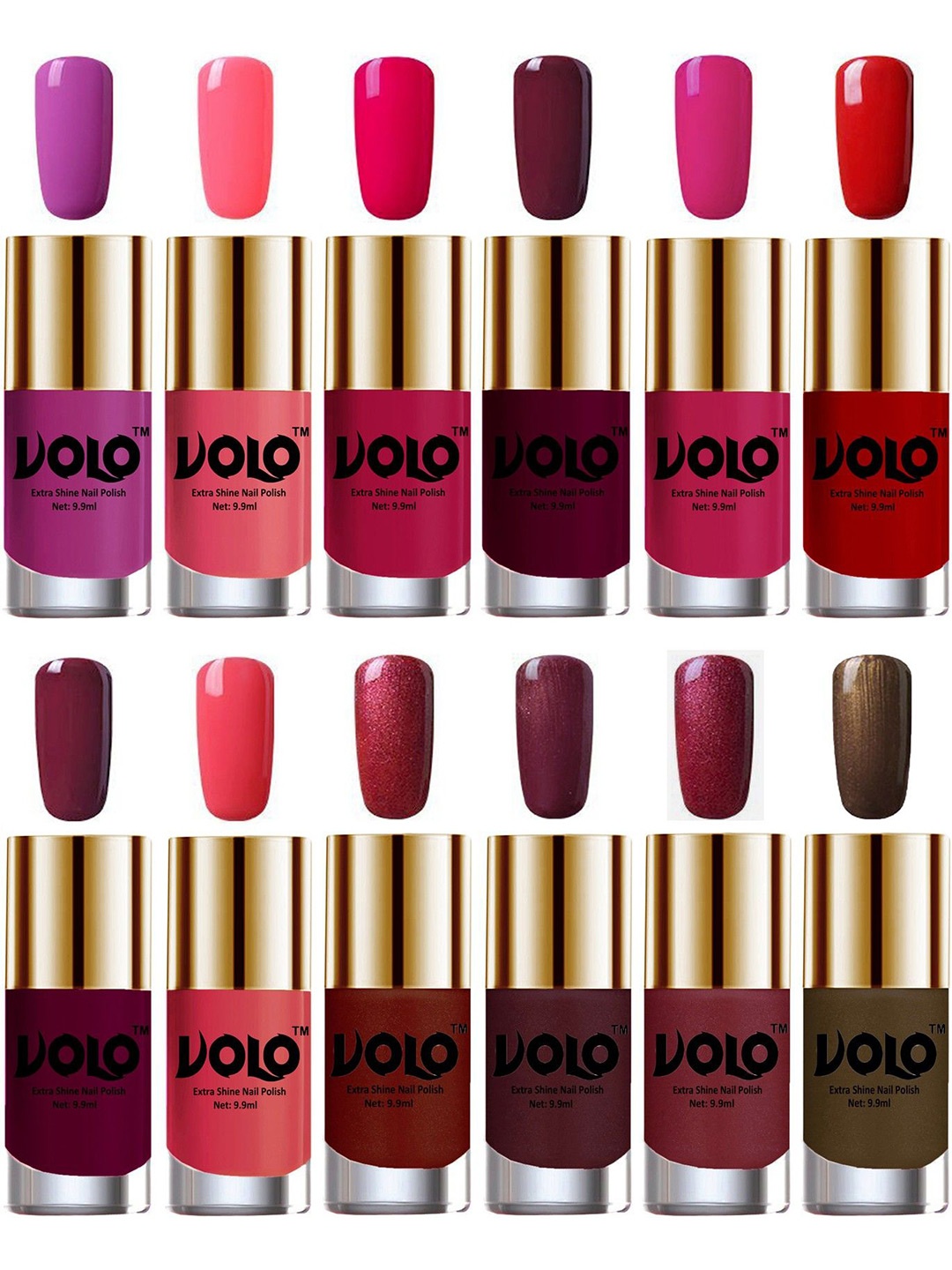 

VOLO Set Of 12 High-Shine Long Lasting Professional Nail Polish- 9.9ml Each -Combo-No-37, Red