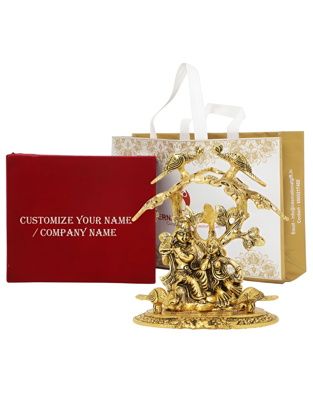 

INTERNATIONAL GIFT Gold-Toned Radha Krishna with Velvet Box, Carry Bag & Customizable Tag