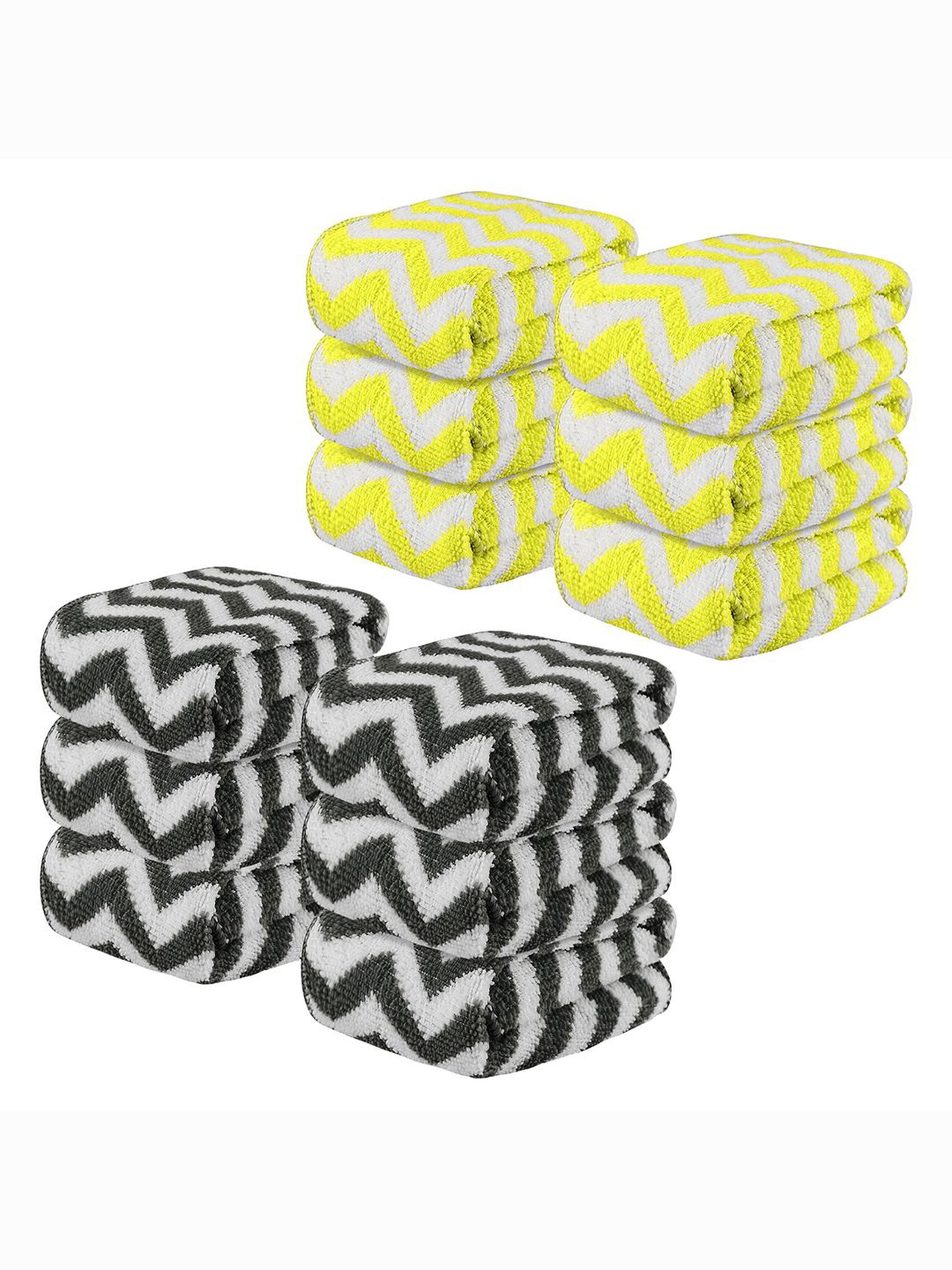 

Kuber Industries Yellow 12 Pieces Printed Super Absorbent 250 GSM Microfibre Face Towels