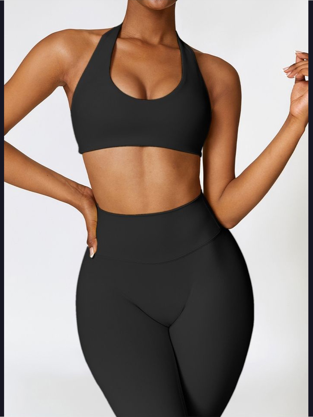 

LULU & SKY Women Solid Round Neck Nylon Top, Black