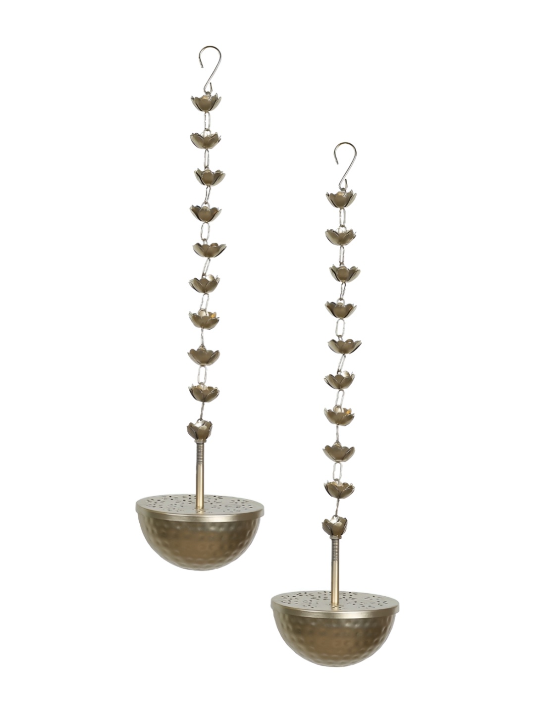 

Amaya Decors Gold-Toned 2 Pieces Textured Hanging Pooja Loban & Urli
